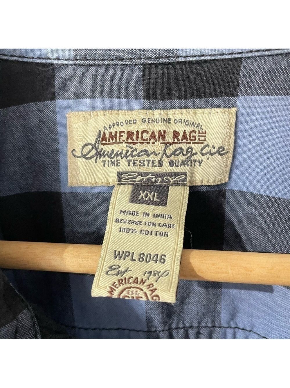 American Rag Button Down Shirt Mens XXL Blue Black Check Western Casual EUC - Picture 7 of 9